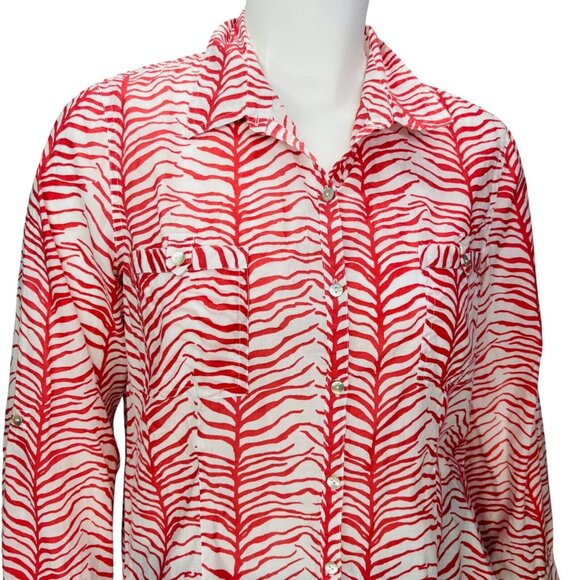 Chico's Womens Top Zebra Stripe Pink Cotton Long Sleeve Pockets Size 3 | XL - Picture 4 of 13